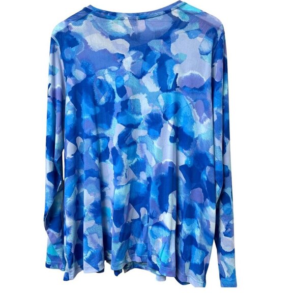 LOGO Lori Goldstein Stretch Mesh Cardigan XL Blue Watercolor Sheer Beach Top - Picture 6 of 14